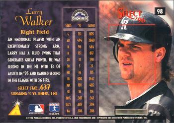 1996 Select #98 Larry Walker Back