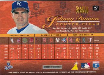 1996 Select Certified #27 Johnny Damon Back
