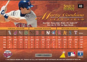 1996 Select Certified #43 Marty Cordova Back