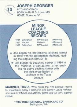 1987 Bellingham Mariners #12 Joe Georger Back