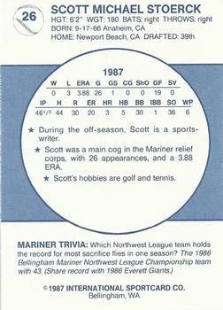 1987 Bellingham Mariners #26 Scott Stoerck Back