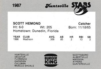 1987 Burger King Huntsville Stars #NNO Scott Hemond Back