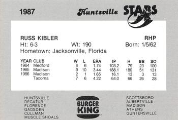 1987 Burger King Huntsville Stars #NNO Russ Kibler Back