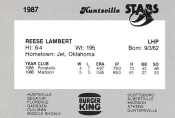 1987 Burger King Huntsville Stars #NNO Reese Lambert Back