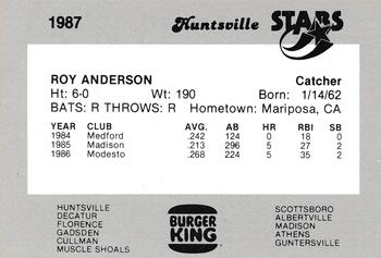 1987 Burger King Huntsville Stars #NNO Roy Anderson Back