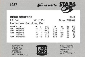 1987 Burger King Huntsville Stars #NNO Doug Scherer Back