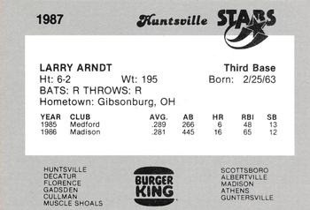 1987 Burger King Huntsville Stars #NNO Larry Arndt Back