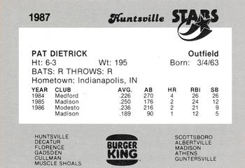 1987 Burger King Huntsville Stars #NNO Pat Dietrick Back