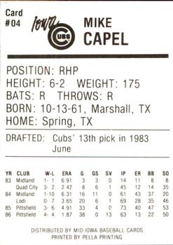 1987 Iowa Cubs #4 Mike Capel Back