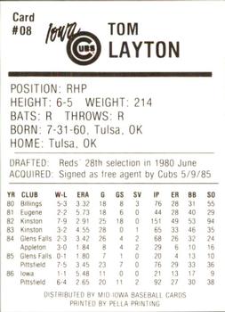 1987 Iowa Cubs #8 Tom Layton Back