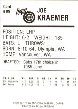 1987 Iowa Cubs #9 Joe Kraemer Back