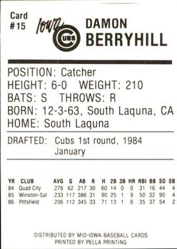 1987 Iowa Cubs #15 Damon Berryhill Back