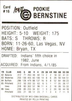 1987 Iowa Cubs #16 Pookie Bernstine Back