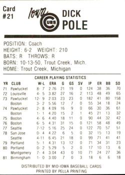 1987 Iowa Cubs #21 Dick Pole Back