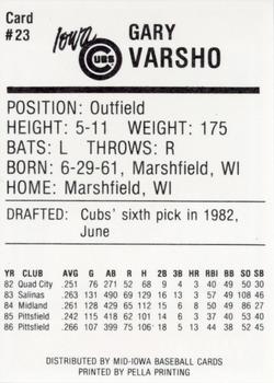 1987 Iowa Cubs #23 Gary Varsho Back