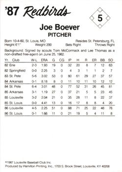1987 Louisville Redbirds #5 Joe Boever Back