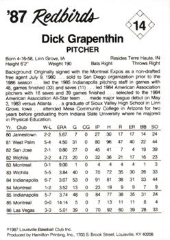 1987 Louisville Redbirds #14 Dick Grapenthin Back