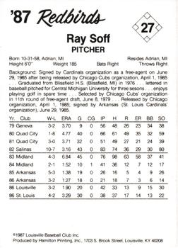 1987 Louisville Redbirds #27 Ray Soff Back