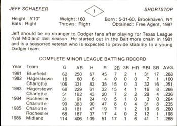 1987 San Antonio Dodgers #1 Jeff Schaefer Back
