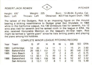 1987 San Antonio Dodgers #6 Rob Rowen Back