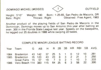 1987 San Antonio Dodgers #7 Domingo Michel Back