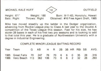 1987 San Antonio Dodgers #16 Mike Huff Back