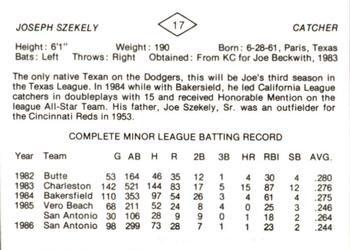 1987 San Antonio Dodgers #17 Joe Szekely Back