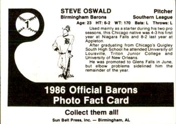 1986 Birmingham Barons #1 Steve Oswald Back