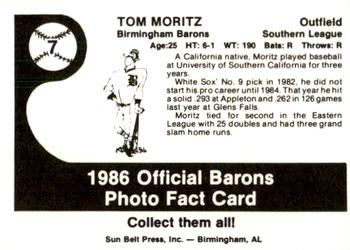 1986 Birmingham Barons #7 Tom Moritz Back