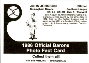 1986 Birmingham Barons #9 John Johnson Back