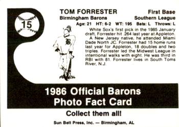 1986 Birmingham Barons #15 Tom Forrester Back