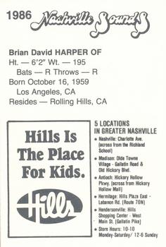 1986 Nashville Sounds #NNO Brian Harper Back