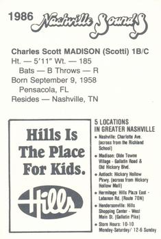 1986 Nashville Sounds #NNO Scotti Madison Back