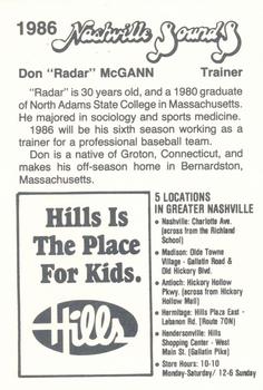 1986 Nashville Sounds #NNO Don McGann Back