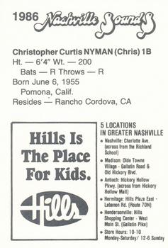 1986 Nashville Sounds #NNO Chris Nyman Back