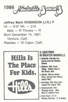 1986 Nashville Sounds #NNO Jeff Robinson Back