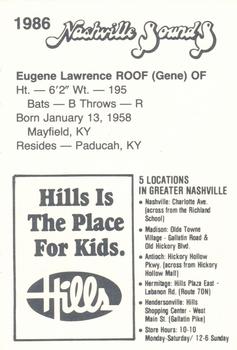 1986 Nashville Sounds #NNO Gene Roof Back