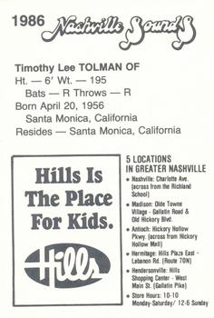 1986 Nashville Sounds #NNO Tim Tolman Back