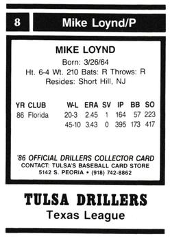 1986 Tulsa Drillers #8 Mike Loynd Back