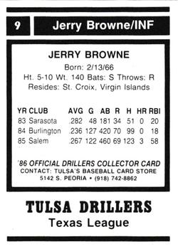 1986 Tulsa Drillers #9a Jerry Browne Back