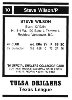 1986 Tulsa Drillers #10 Steve Wilson Back