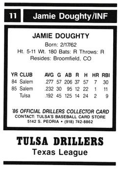 1986 Tulsa Drillers #11 Jamie Doughty Back
