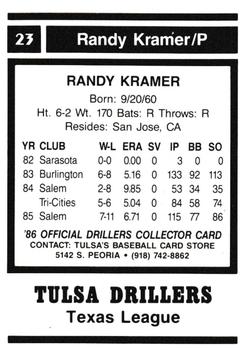 1986 Tulsa Drillers #23 Randy Kramer Back
