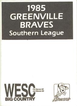 1985 WESC Greenville Braves #NNO Jim Beauchamp Back