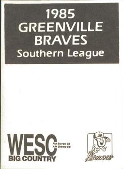 1985 WESC Greenville Braves #NNO Bill Slack Back