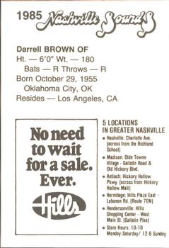 1985 Hills Nashville Sounds #NNO Darrell Brown Back
