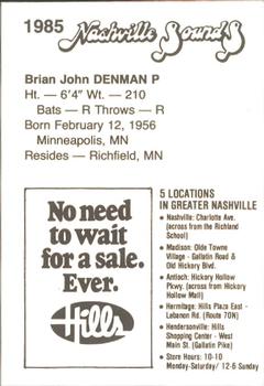 1985 Hills Nashville Sounds #NNO Brian Denman Back