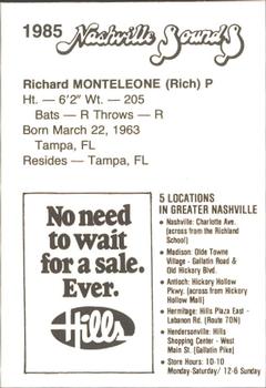 1985 Hills Nashville Sounds #NNO Rich Monteleone Back