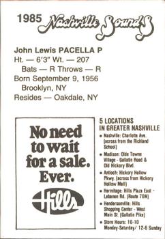 1985 Hills Nashville Sounds #NNO John Pacella Back