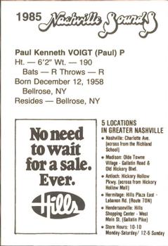1985 Hills Nashville Sounds #NNO Paul Voigt Back